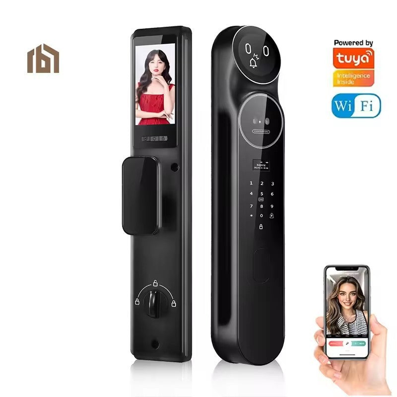 exclusive smart lock with facial recognition, intercom, tuya ai interactive voice input, fully automatic fingerprint lock, and support for 20 languages