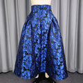 Embossed jacquard blue large a-line skirt high waistslimming look banquet party classyeasiest for match skirt