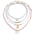 European and american summer bohemian pink polymer clay pearl beaded necklace set - ocean element starfish layered necklaces