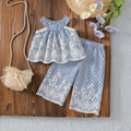 spring/summer cross-border exclusive: premium embroidered flutter sleeve top + casual straight-leg pants two-piece set for infants and toddlers