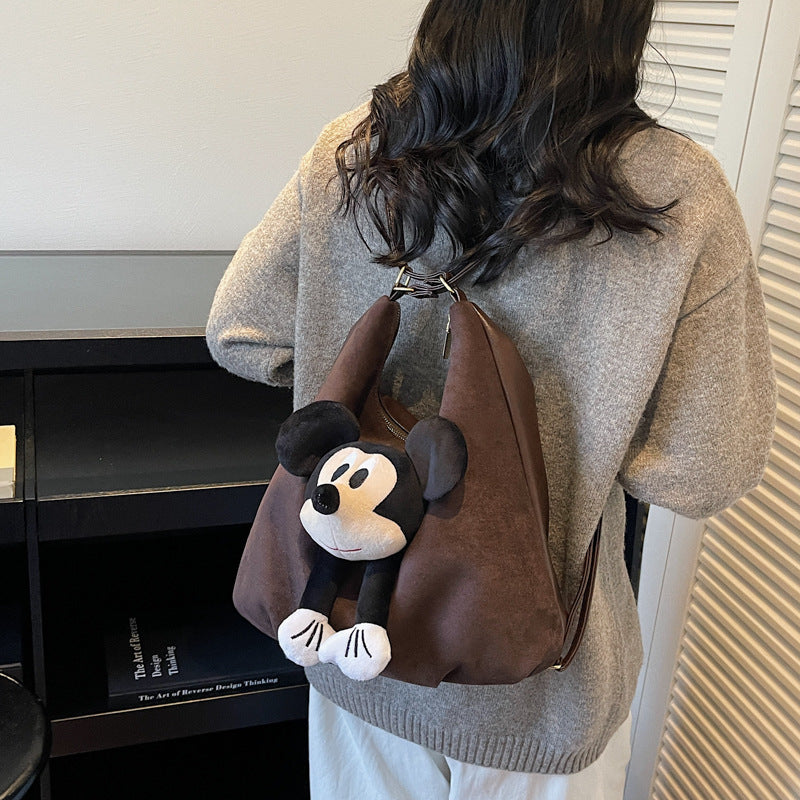 Leopard print large capacity bag for women, 2025 new arrival, trendy commuter shoulder & crossbody bag, casual retro multi-use backpack