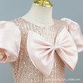 Custom european and american children's formal dresses, new  collection: sequined, slim-fit, bow-tie, host/performance outfit with puff sleeves - cross-border e-commerce