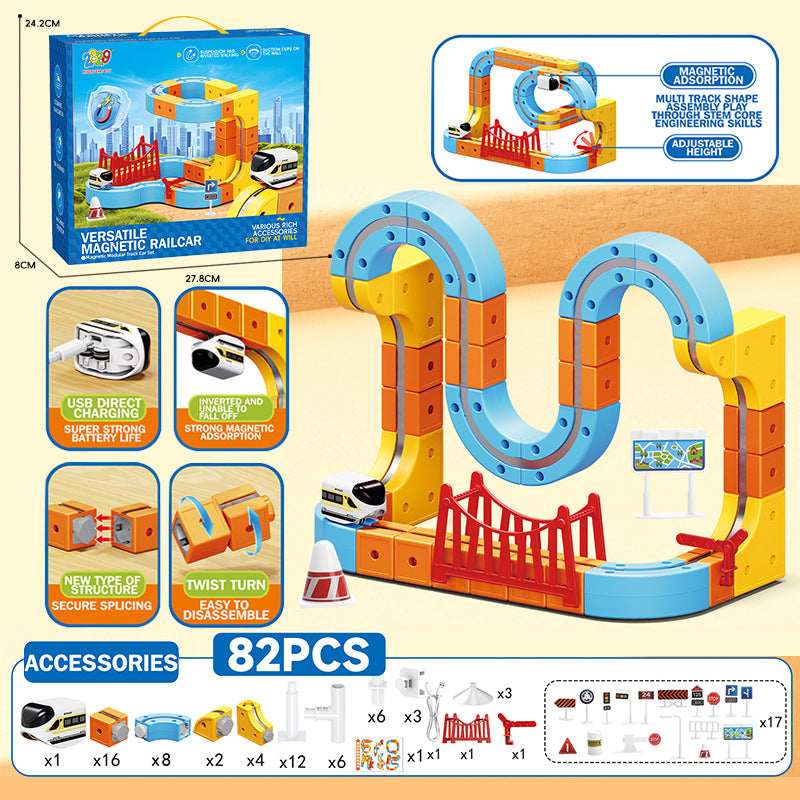 hot-selling electric magnetic track car, mini high-speed train, children's educational toy, building block set, magical 3d toy
