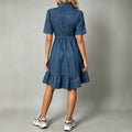 fashion lapel long sleevespatchworkcasual denim dress women's classy single-row multi-button waist long skirt
