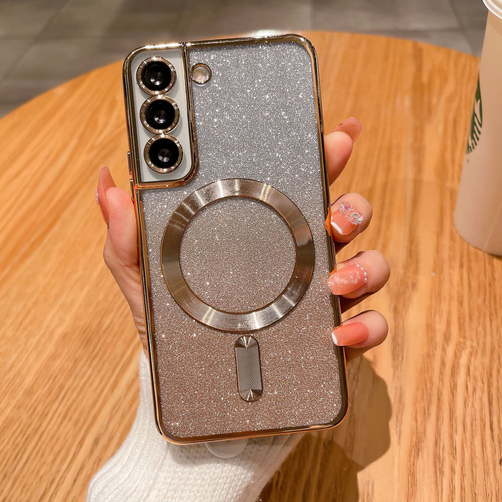 Gradient glitter electroplated magnetic case for samsung s25 edge, s24 ultra lens film, cd pattern protective soft case