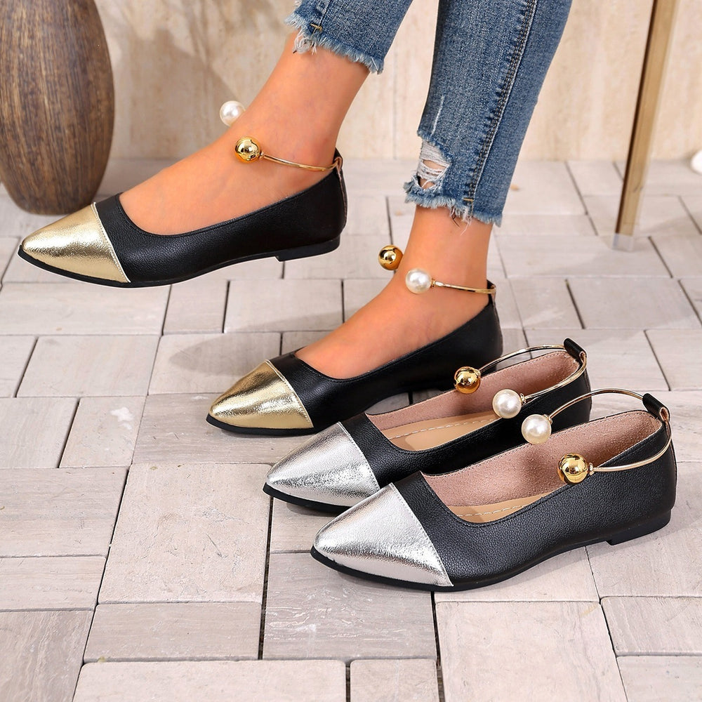 Exportplus size43french pointed toe flats women's color matching flats women's spring & fallnew arrivalfairy style beanie shoes