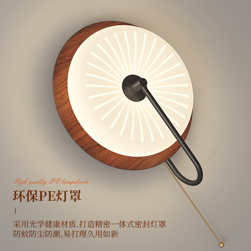 Medieval walnut pattern retro bedside wall lamp French cream donut living room bedroom background wall lighting