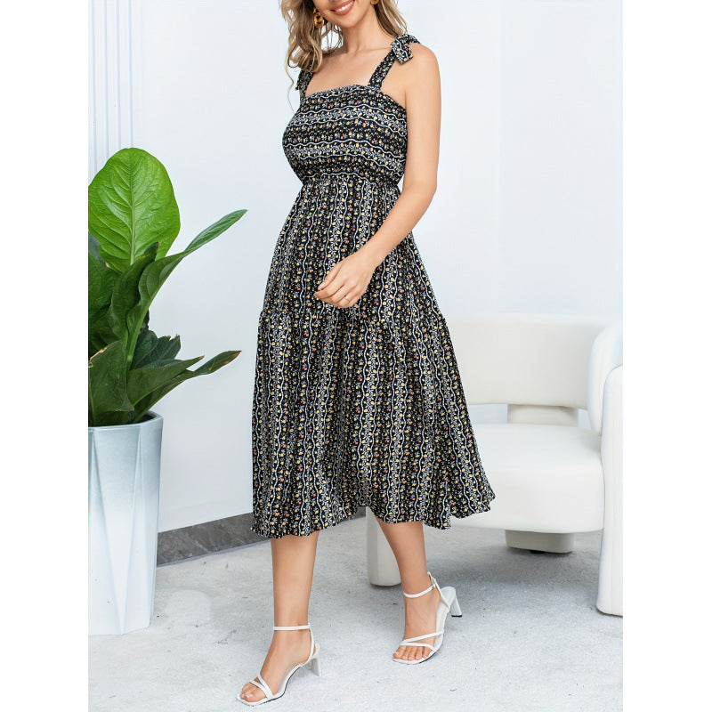 Aliexpress cross-border new original digital floral print vacation dress