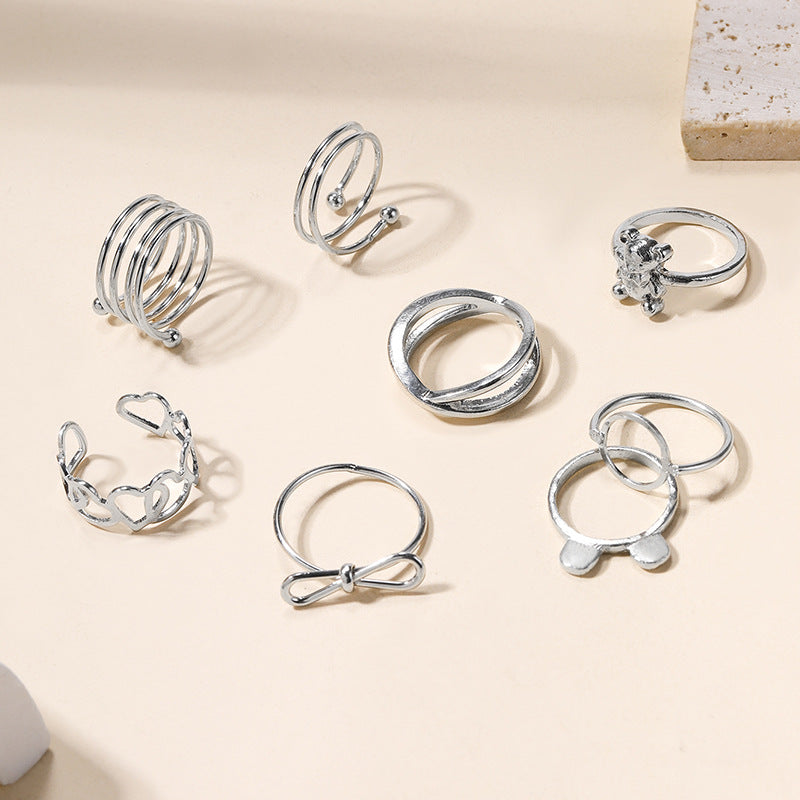 Korean-style wholesale rings, trendy european and american cross-border jewelry for women, featuring unique and bold geometric, heart, stacked, and bowknot rings