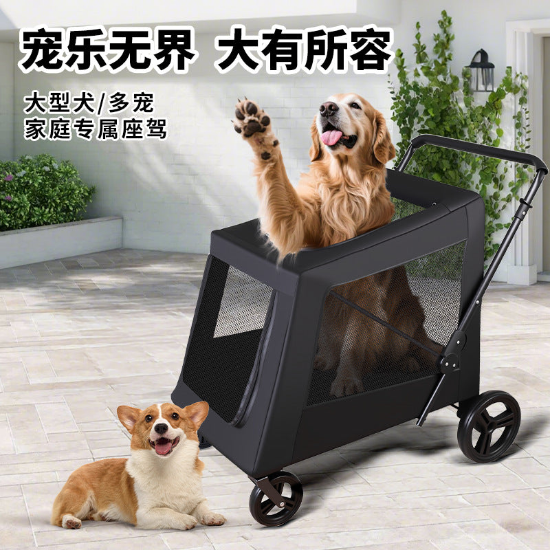 Multi-functional pet stroller for medium to large dogs - outdoor travel, large capacity, portable, foldable, cross-border dog cart