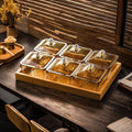 [with lid] 6-compartment fruit plate amber + wooden plate thickened plastic