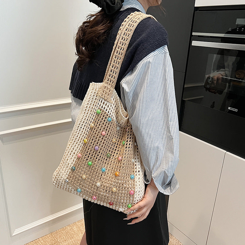 Knitted dopamine bag for women, 2026 spring new fashion shoulder bag, underarm bag, student handbag, large capacity tote bag