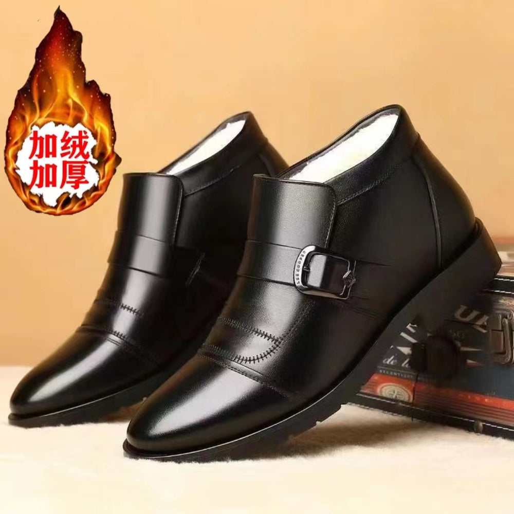 Men's winter warm cotton shoes - fleece lined, non-slip, casual high-top cotton shoes for men, elderly cotton shoes, men's leather cotton shoes for seniors