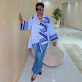 European and american cross-border women's clothing  summer new arrival: african-style plus size fashionable loose design striped shirt top