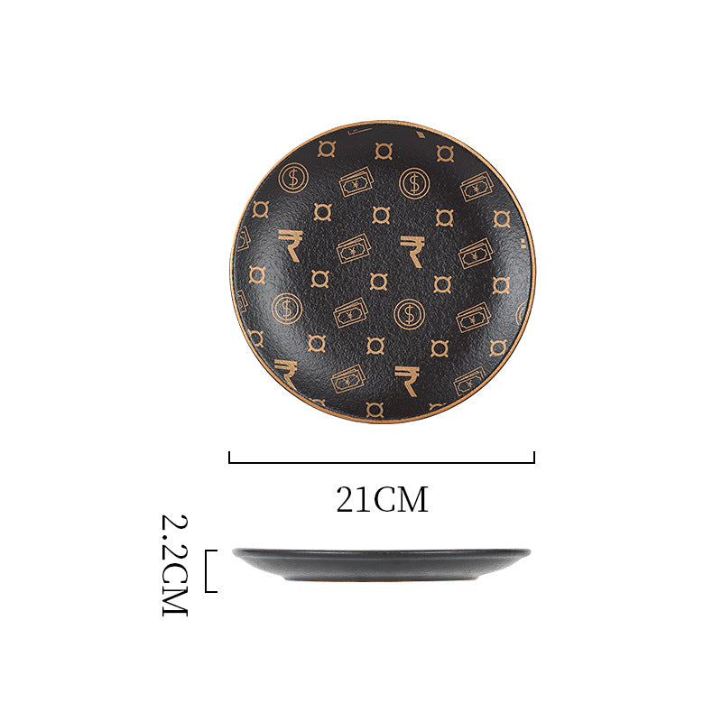 Creative black matte steak plate western dinner plate home nordic high-end dinner plate flat plate with rim restaurant hotel