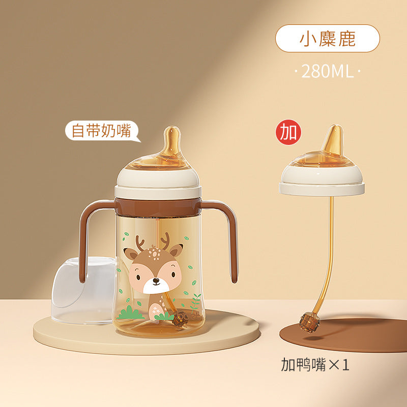 Babycare elephant bottle newborn baby bottle with handles 1+ years baby bottle ppsu straw bottle anti-colic