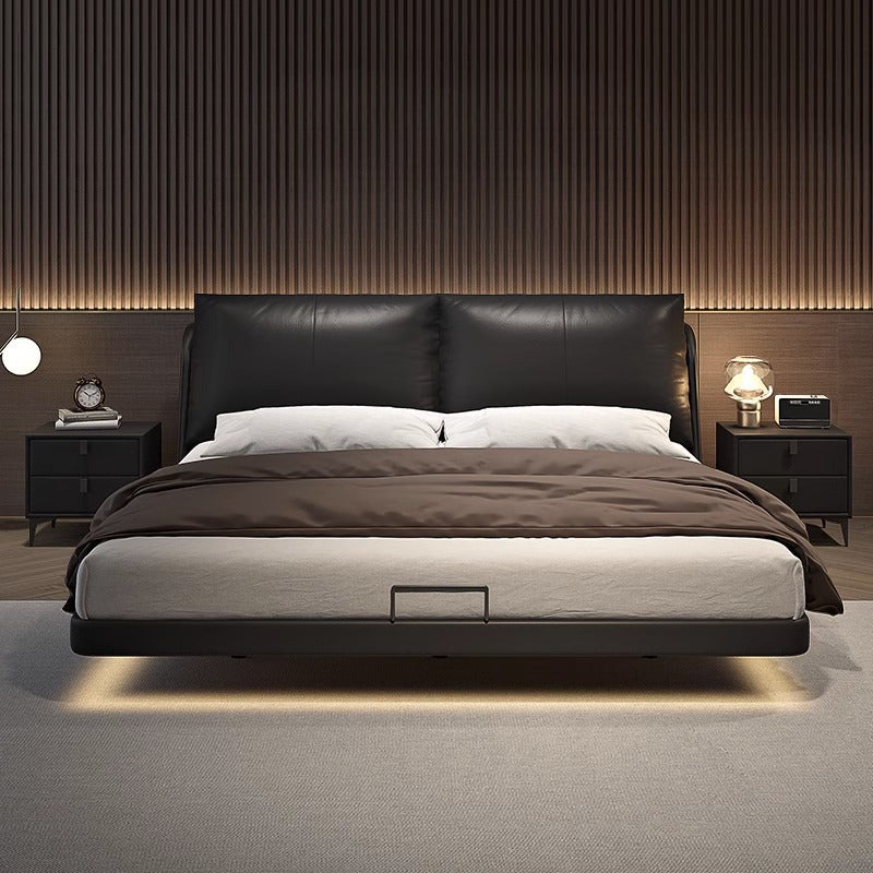 Italian normcore suspended bed modern casual leather bed master bedroom popular bed soft bed with backrest down leather bed