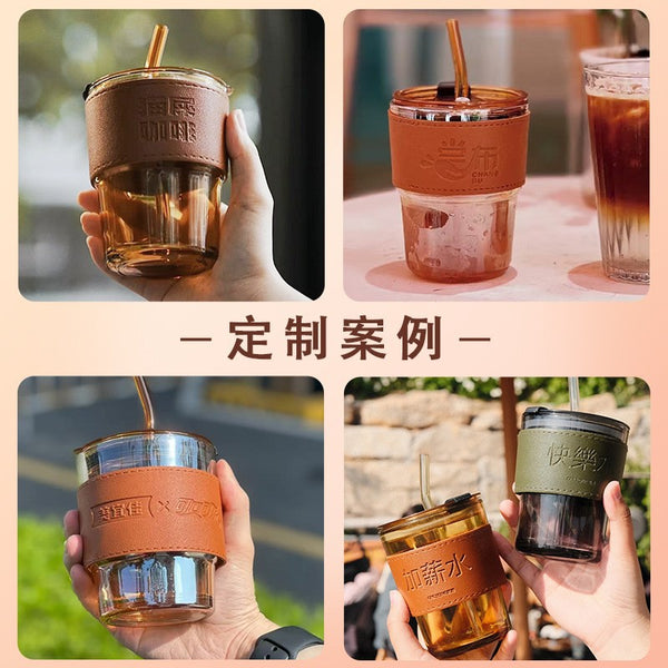 Bamboo cup Straw cup Office coffee cup High value water cup Household glass Juice milk cup Printed