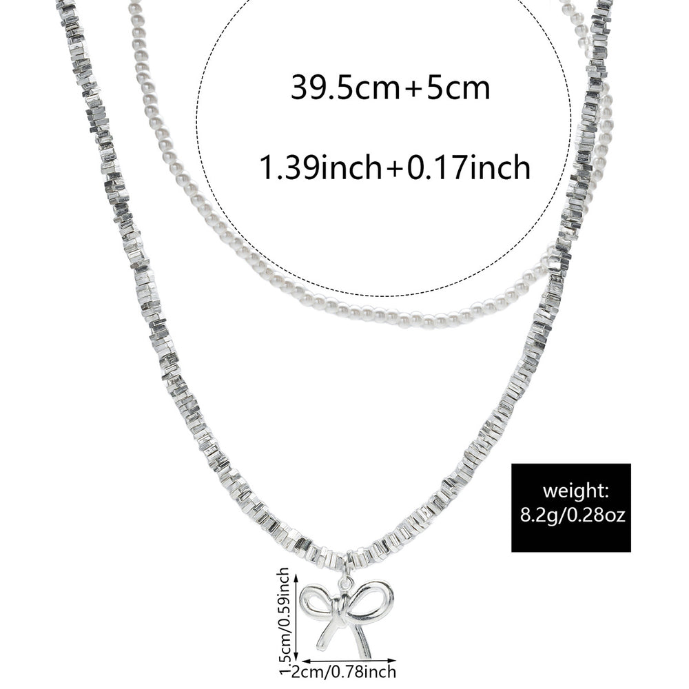 new arrivalbows necklace for women casualclassy sense of retro double-layered design imitation pearl clavicle chain