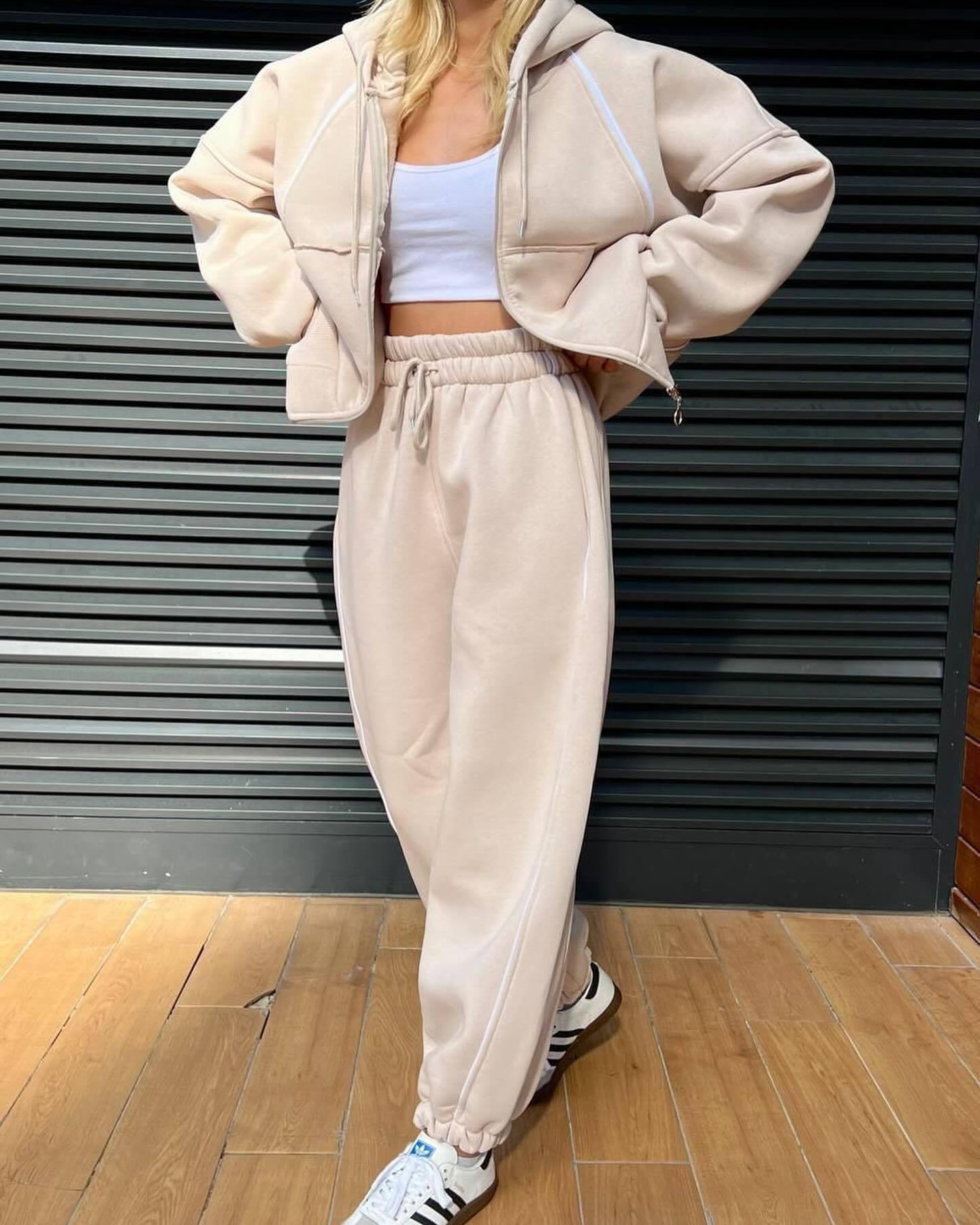 Europe, America,    autumn and winter women's clothing new casual fashion sports striped cardigan hooded pants