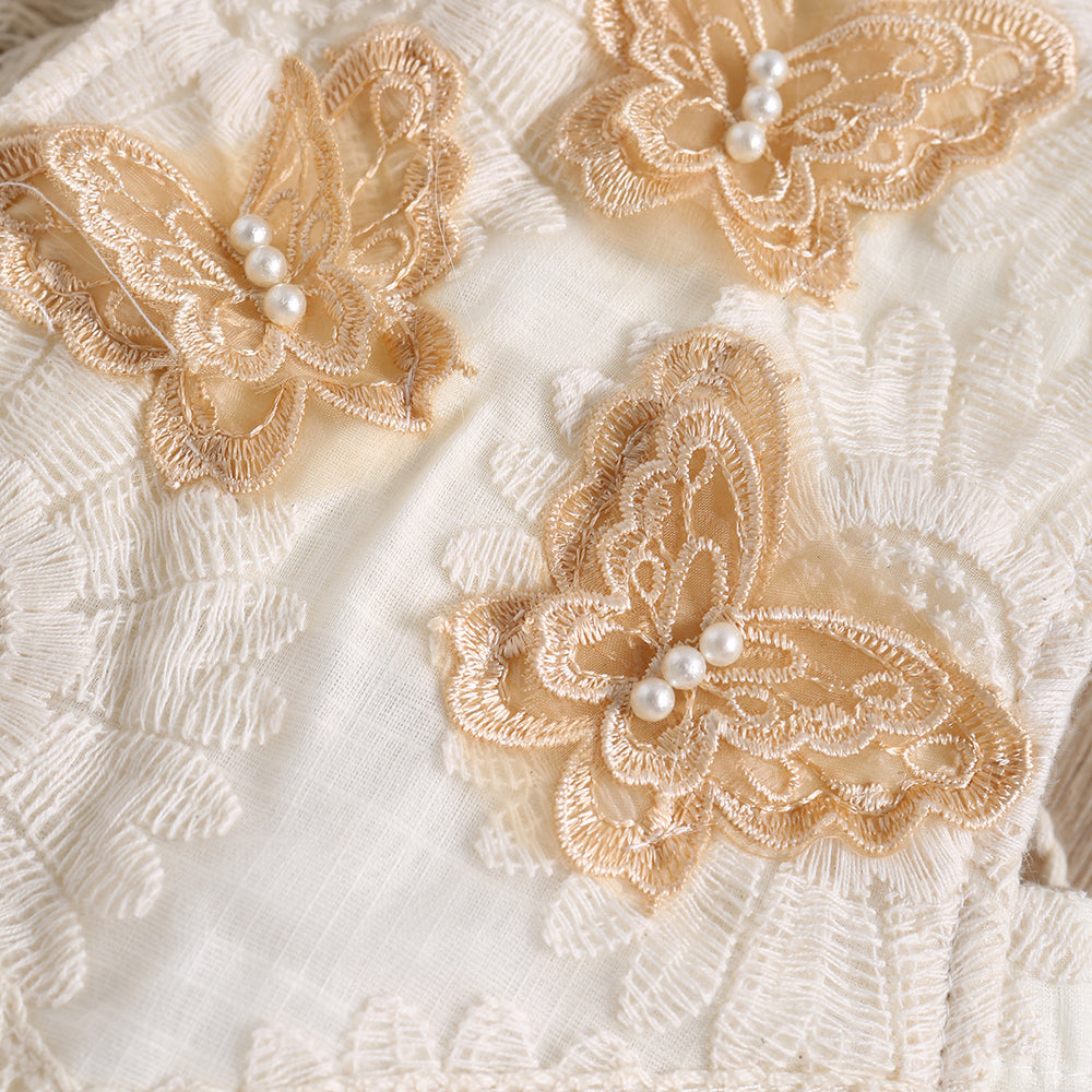 Wholesale european and american style cross-border new children's clothing short climbing lace mesh lace embroidered beaded pearl climbing jumpsuit