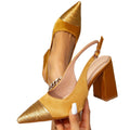 Women's party gold stiletto sandals chunky heel high heels fashion pointed toe buckle minimalist