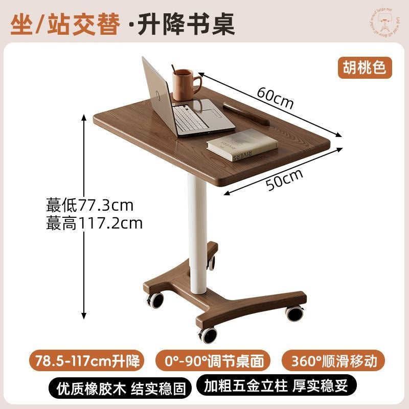 Solid wood height-adjustable computer desk, mobile small apartment office desk, home study table, foldable small desk with wheels