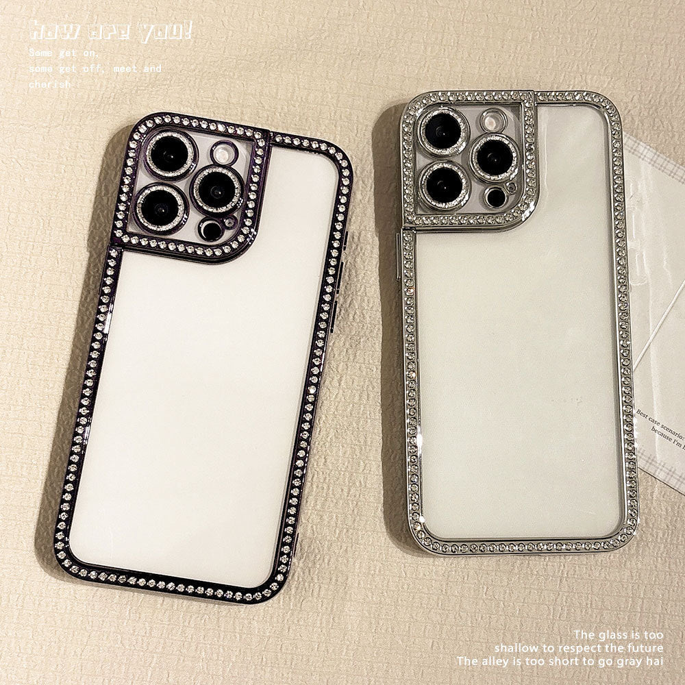 Transparent glitter diamond edge phone case for iphone 17 pro max, apple 15, premium 14, stylish women's protective cover