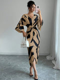independent station spring and summer new arrivals: cross-border european and american women's clothing - all-over print fashion tie-up dress