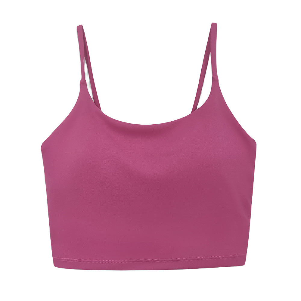 New solid color double-sided nylon semi-fixed cup training high-impact sports bra tight high-elastic fitness tank top for women