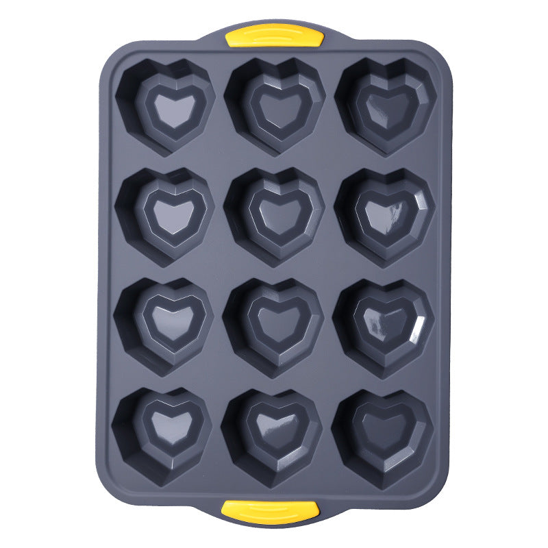 12-cavity heart-shaped non-stick baking pan - perfect for bread, heart-shaped puddings, jellies, chocolate cakes, and more!