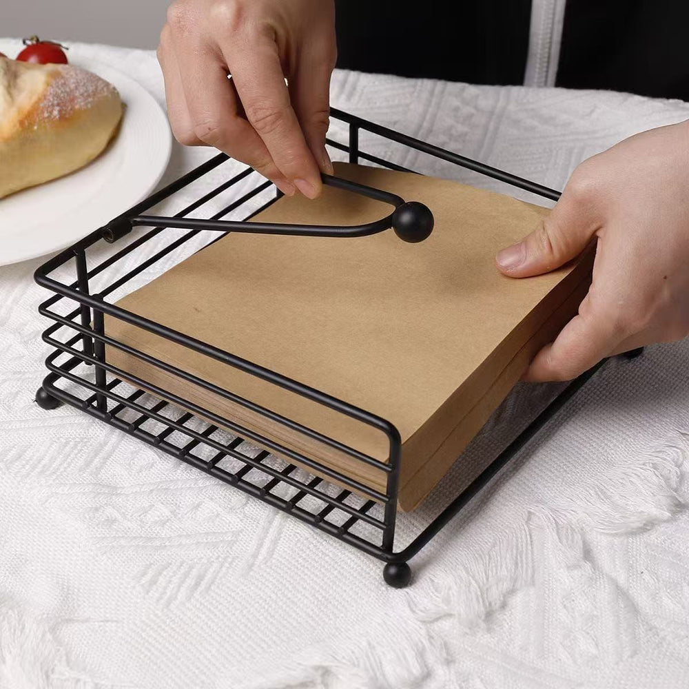 Modern minimalist metal square napkin holder iron art storage rack for cafes and restaurants - tabletop napkin dispenser