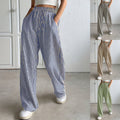 2025 european and american cross-border amazon new striped wide-leg pants drawstring pocket casual trousers straight-leg women's pants