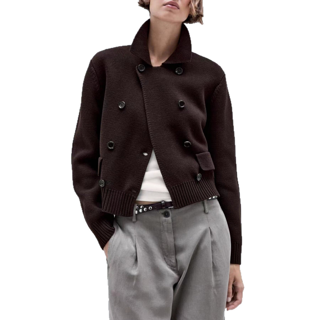 Cross-border Europe, America and the United States in the autumn and winter of 2025 new women's clothing fashion British style lapel collar double-breasted knitted cardigan jacket women