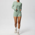 new breathable brushed fleece long-sleeve workout set - solid color three-piece gym outfit for women