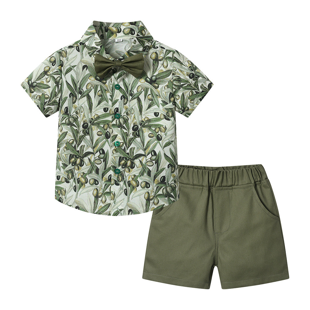 Boys' beach outfit set: new summer vacation short-sleeve shirt, hong kong style, island vibe, lightweight two-piece set for boys