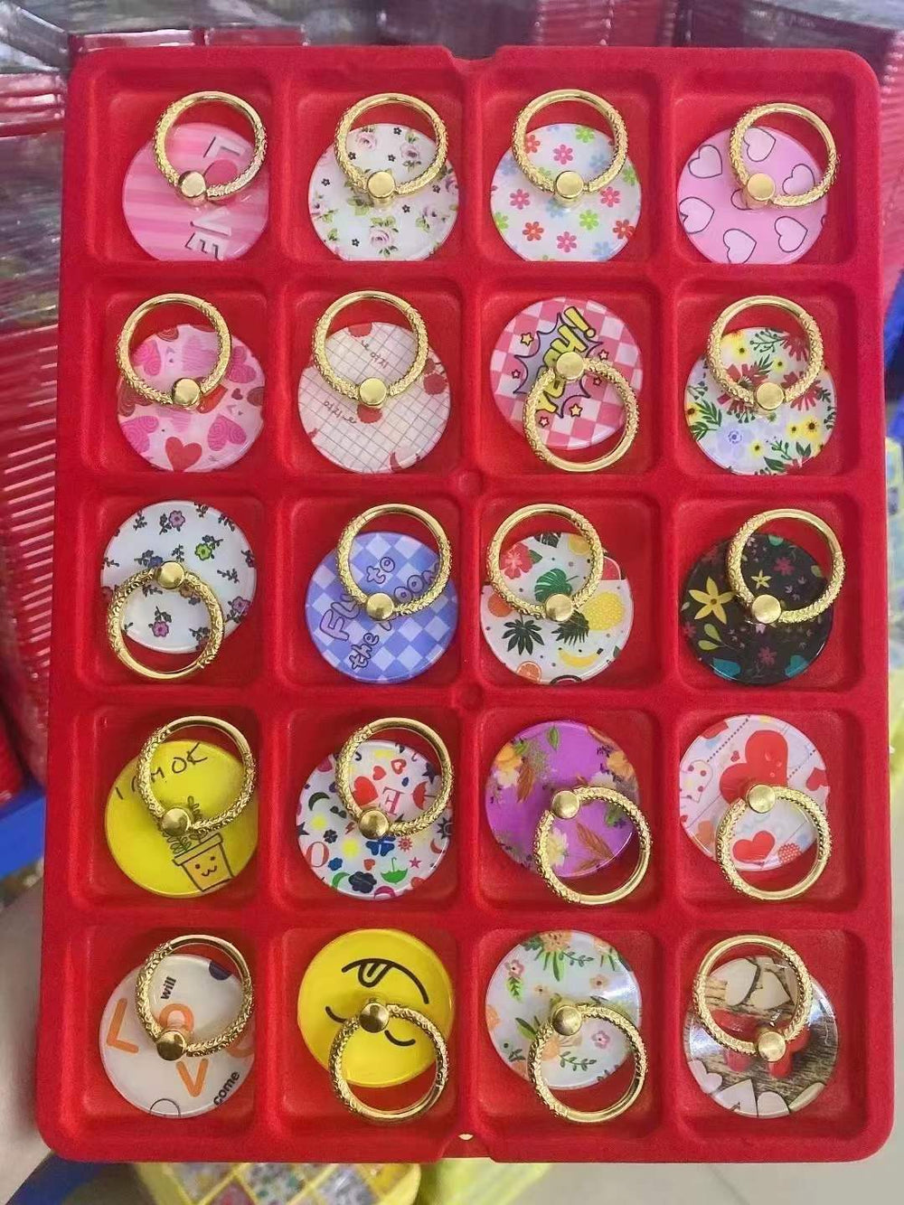 A box of 20 electroplated square phone stands, high-gloss square phone holders, 8-color round 360-degree rotating ring holders