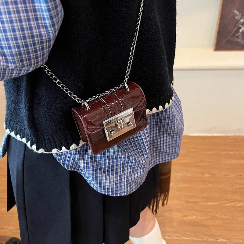 New European and American lychee pattern mini lock small square bag parent-child chain messenger bag super small change bag tide