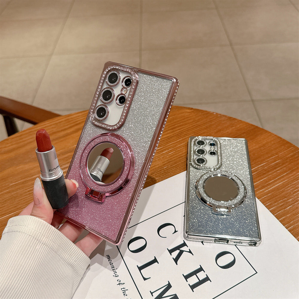 Suitable for samsung s26ultra electroplated rhinestone mobile phone case s24 mirror holder s23 glitter s25 all-inclusive anti-fall