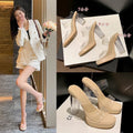 High heels for women 2024 summernew arrivalwaterproof platform one strap non-tiring feet thick heel crystal slippers women's sandals women's shoes