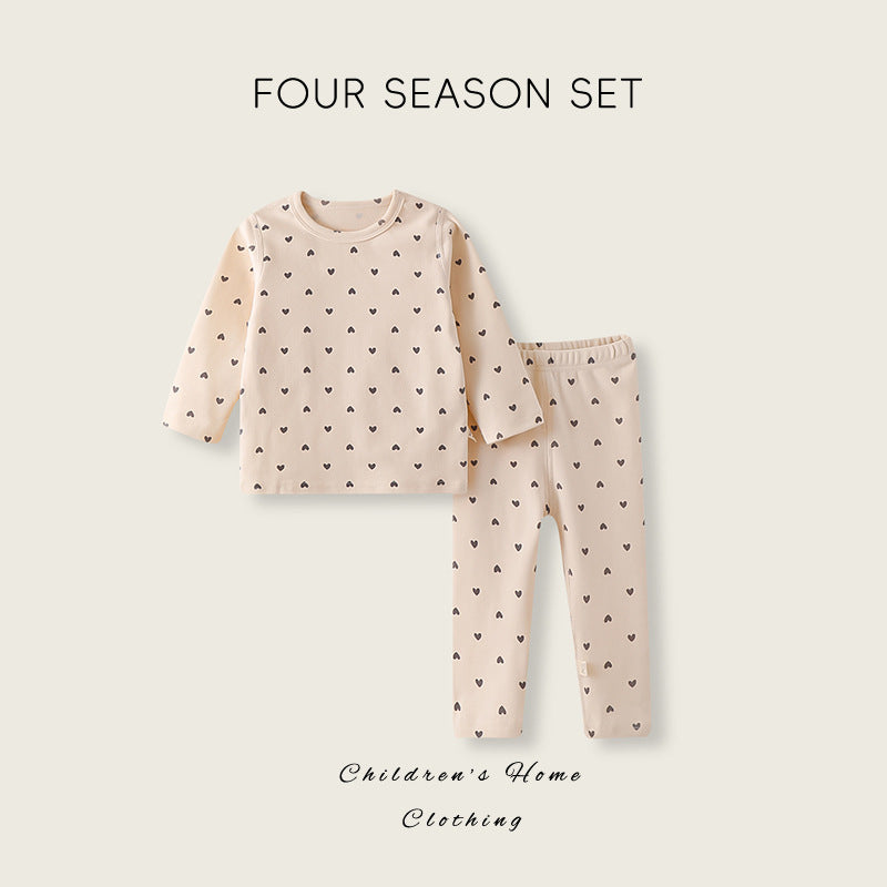 Korean style baby pajama set - spring/autumn cotton underwear set for kids - all-cotton long johns for boys and girls - autumn/winter base layer