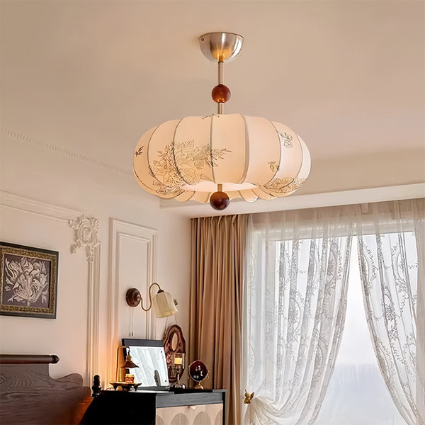 Retro French style bedroom ceiling lamp fabric medieval restaurant chandelier Nanyang solid wood chandelier wabi sandy wind room lamp