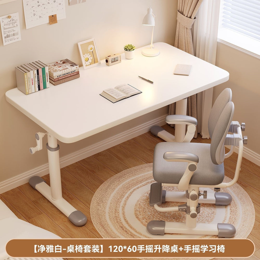 Hand-crank adjustable height desk - office, study, and adjustable height kids' desk and chair set - study room desk, computer desk