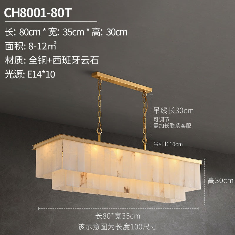 Modern minimalist spanish natural cloud marble translucent living room cross-border all-copper spanish cloud marble chandelier