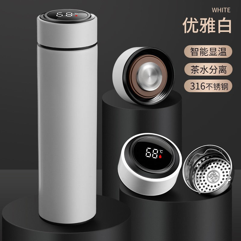 Smart temperature display stainless steel insulated tumbler - vacuum 304 business straight cup - temperature display water bottle - men's tea and water separation cup