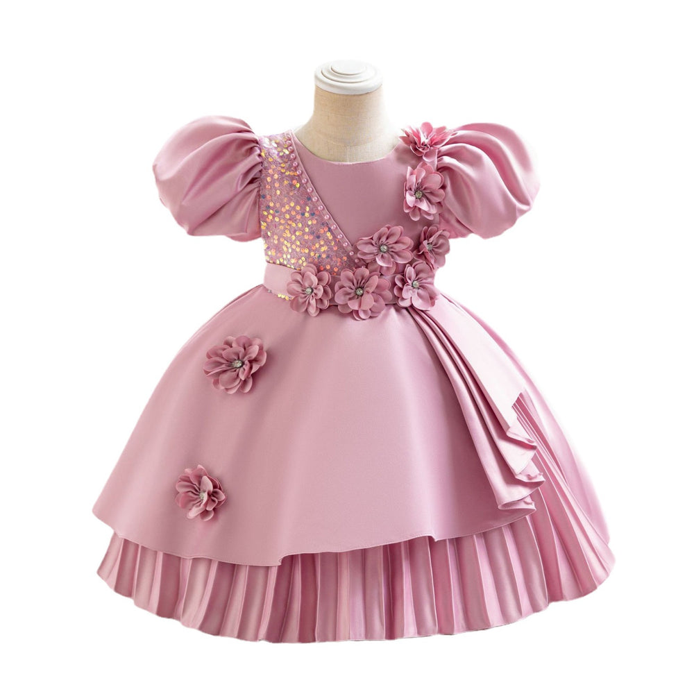 New in stock sequin floral kids' dress - princess style runway dress for girls