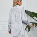 european and american women's clothing cross-border trade independent station  new arrival ruched cuff loose striped shirt top
