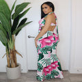 A20306 european and american cross-border women's fashion  sexy printed tie-up bandeau top + ruffle skirt 2-piece set