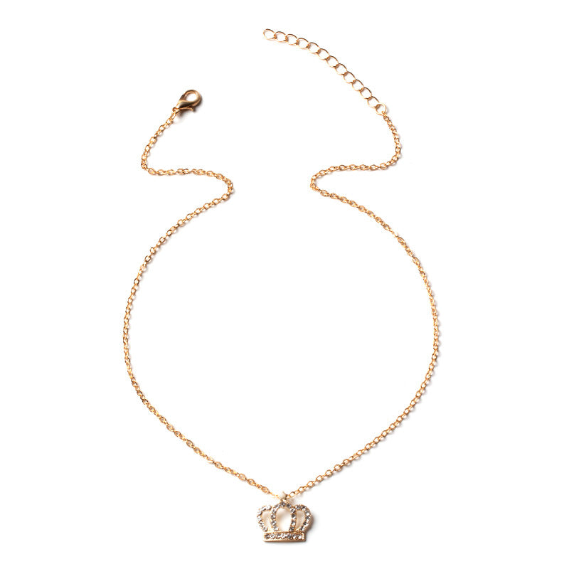 Wholesale crown necklace - european and american fashion diamond-encrusted choker - unique alloy gold-plated light luxury high-end sweater necklace for women