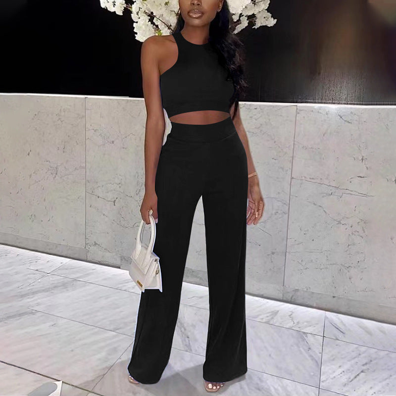 Sleeveless tank top and pants two-piece set -  us & europe cross-border solid color factory direct summer must-have set